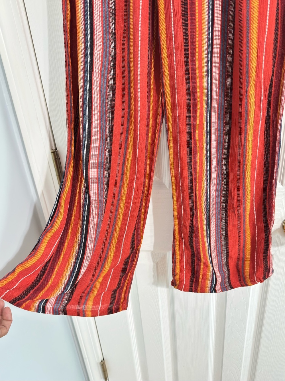 AGB Boho Striped Wide Leg Pants Red Orange Tribal Print Gauze Palazzo Size M/L - Picture 3 of 8
